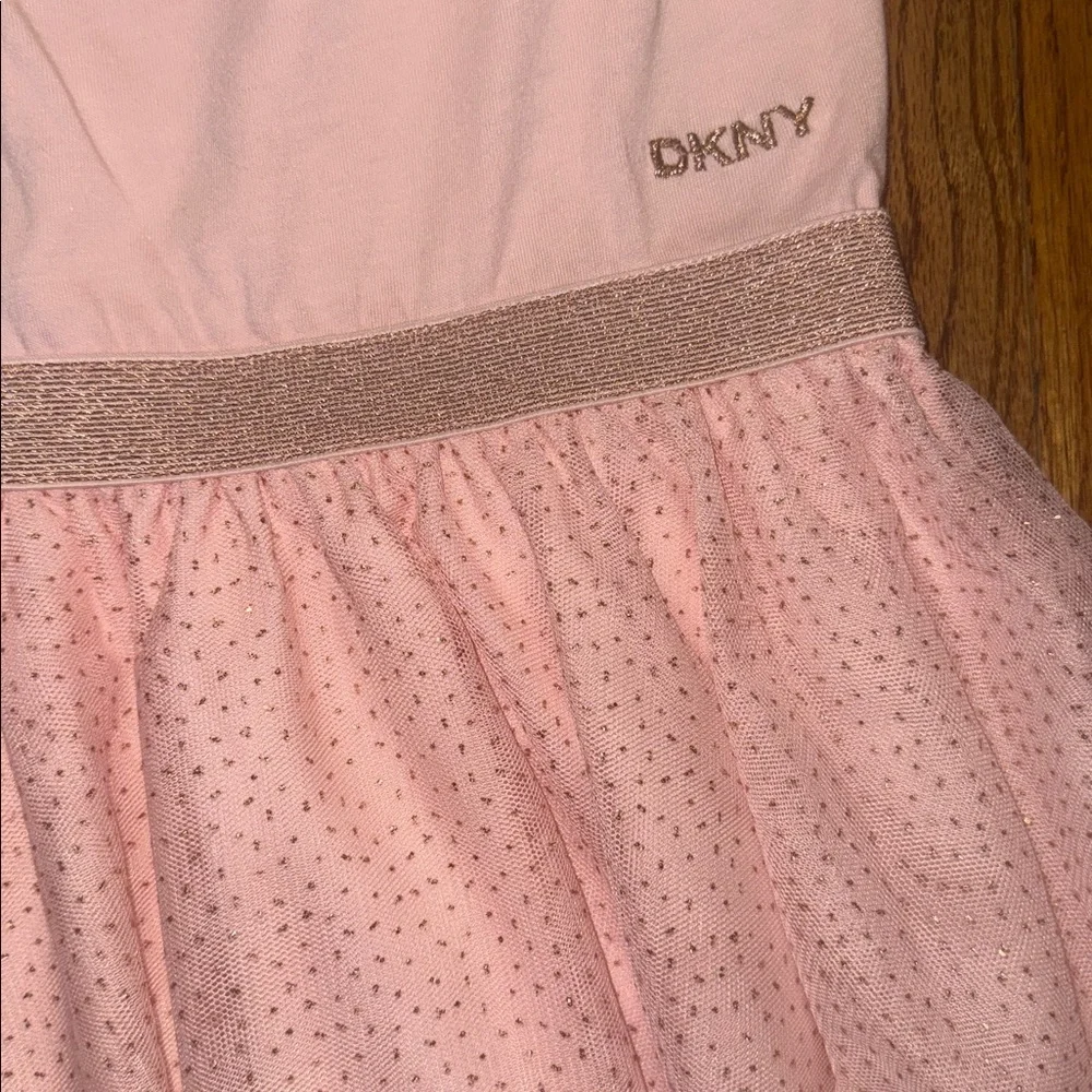 DKNY girls pink flutter sleeve and tulle lined dress size 8 NWT